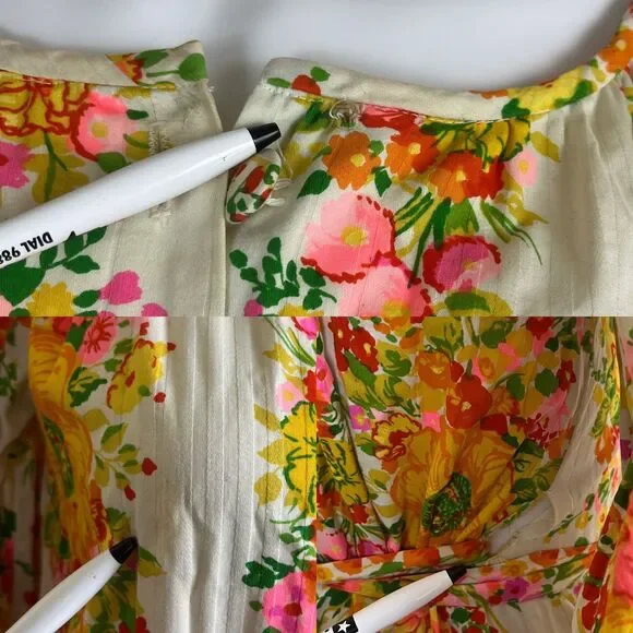 Vintage Miss Elaine Women Size S Floral Ruffle Maxi Dress 70s Retro Boho Peasant - Picture 7 of 17